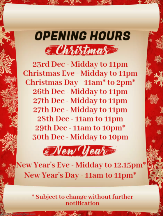 Parkstone Club 2024 Christmas Opening Hours